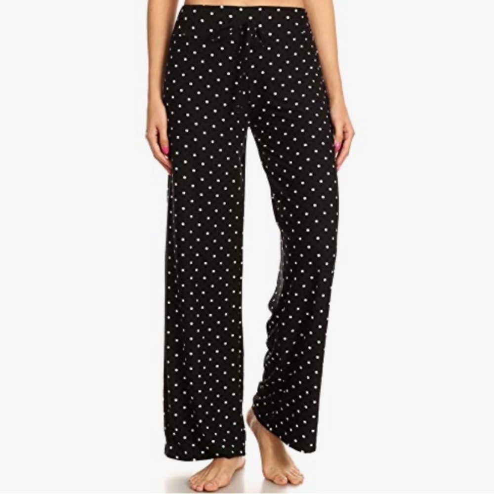 Buttery Soft Polka Dot Pants Black + White Dots Leisure Wear Drawstring Adjust